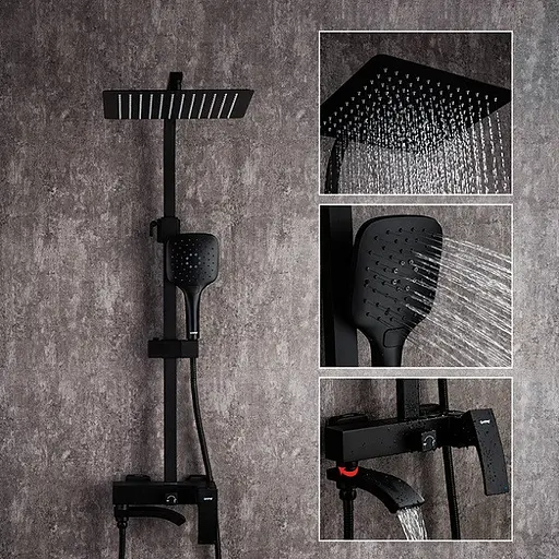 Душова система Gappo G2407-6, вилив - перемикач на лійку, 3-функції, Чорний матовий - фото 2