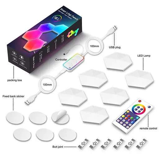 Модульный настінний світильник LED RGB 5V соты SAL-011B 6pcs Bluetooth USB with app White - фото 6