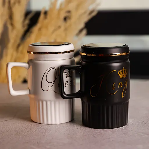 Парные чашки фарфоровые King & Queen 450 мл с крышкой FM-26 - фото 2