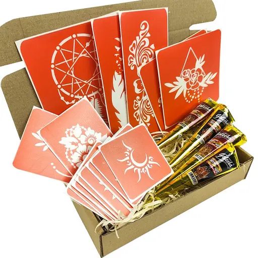 Набір кольорової хни з трафаретами для біо-тату №6 color-henna-set-06 - фото 2