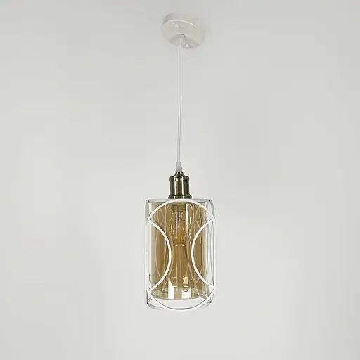 Стильний білий підвіс з серії Лофт із янтарним плафоном Line.F 12055/1 WT+AM - фото 1