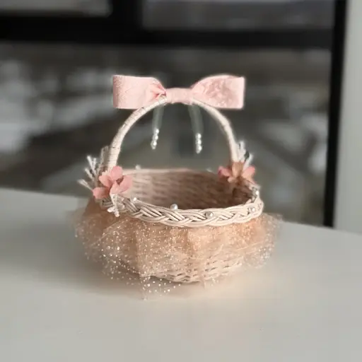 Пасхальная корзина 15х12х13см hand-made MIS LT розовая с розовым декором мини - фото 1