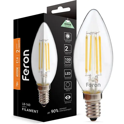 Світлодіодна лампа Feron LB-160 C37 230V 7W E14 4000K (40083)