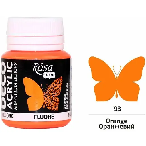 Краска акриловая Оранжевая (93) флуоресцентная 20 мл Rosa Talent - фото 1
