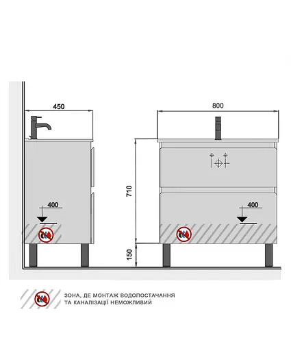 Тумба Мойдодир Палермо 80-U з умивальником SU-80 бетон світлий Сірий - фото 2