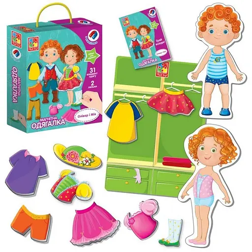 Детская игра "Магнитная Одевалка Оливер и Мия" Vladi Toys VT3702-12, 2 куклы, 31 магнитный элемент - фото 3
