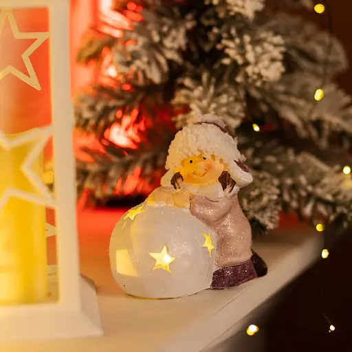 Новорічна фігурка з підсвіткою Дівчинка зі сніговою кулею з фарфори 11×7×12 см Yiwu CR-5-9 - фото 2