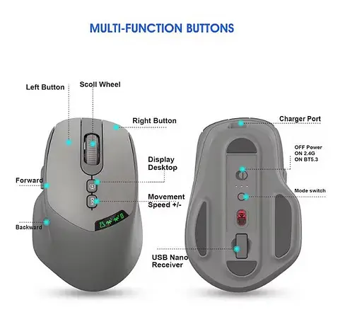 Миша бездротова 2 режимна Apayado T02 Pro Dual Mode Wireless Mouse сіра - фото 3