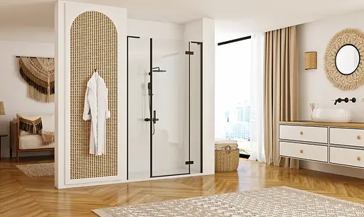 Душевые двери Rea Hugo 120 распашные black REA-K6606+REA-K6604, прозрачный, черный матовый - фото 4