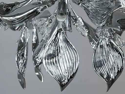 Фарфоровая декоративная потолочная люстра в зал, 7 ламп, хром. - фото 3