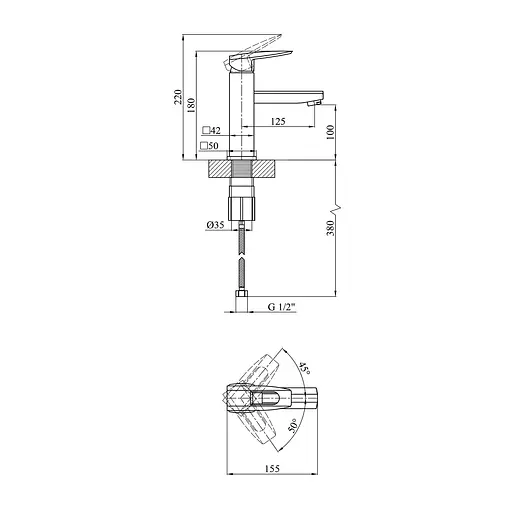 Змішувач для раковини Kroner KRM Kante - C010 CV023579 Хром - фото 2