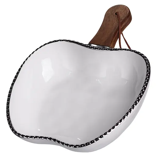 Тарелка фарфоровая глубокая с ручкой Яблоко 25×20×5 (см) сервировочное блюдо с ручкой для подачи тарелка сковорода Серебро Yiwu ZJH-14-4