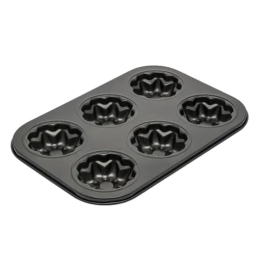 Форма для выпечки кексов и маффинов на 6 ячеек с антипригарным покрытием "Цветы №4" 26.5х18.5х2.8 см, A-plus Черный 85662 - фото 5