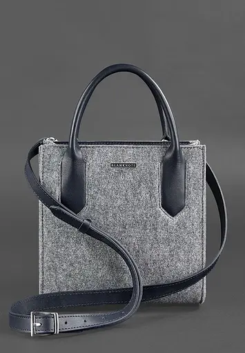 Женская фетровая сумка-кроссбоди Blackwood с кожаными синими вставками - фото 3