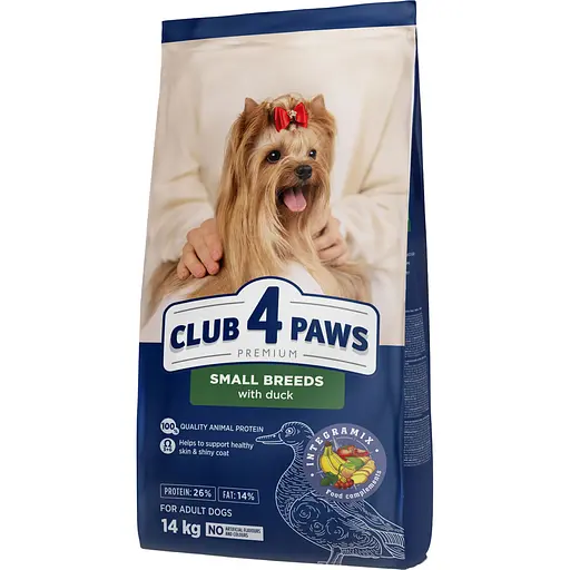 Сухой корм Club 4 Paws Premium для взрослых собак малых пород, с уткой, 14 кг