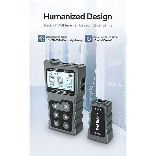 Кабельний тестер Noyafa NF-488 багатофункціональний функція PoE Ping для RJ45 DC (18887) - фото 13