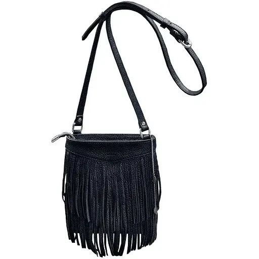 Шкіряна жіноча сумка з бахромою міні-кроссбоді Fleco темно-синя - фото 1