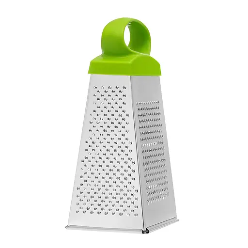 Тертка конус для овочів та фруктів 4-стороння з нержавіючої сталі з пластиковою ручкою (висота 21 см), Kitchette 83996 - фото 2