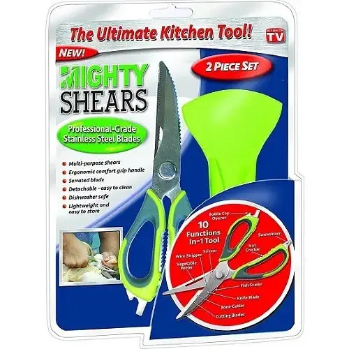 Многофункциональные кухонные ножницы 10в1 Mighty Shears с чехлом и магнитом Серый / Зеленый - фото 9