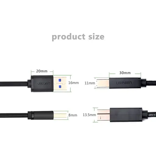 Кабель UGREEN US210 USB 3.0 AM to BM Print Cable 2m (Black）(UGR-10372) - фото 6