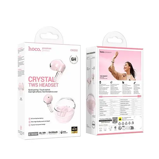Навушники Hoco EW202 Magic true wireless BT headset, BT5.4, 35mAh, 350mAh, 6h, IPX4, pink - фото 2