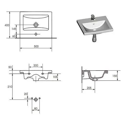 Умивальник меблевий Cersanit Como 50 см K32-009, K32-002, Білий - фото 2