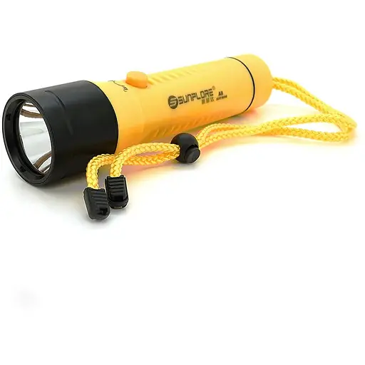 Фонарь для дайвинга A8 Yellow, 3 режима, ударопрочный пластик, водостойкий IP68, ударопрочный, 6000-7000K, встроенный аккумулятор 3*18650, СЗУ, BOX