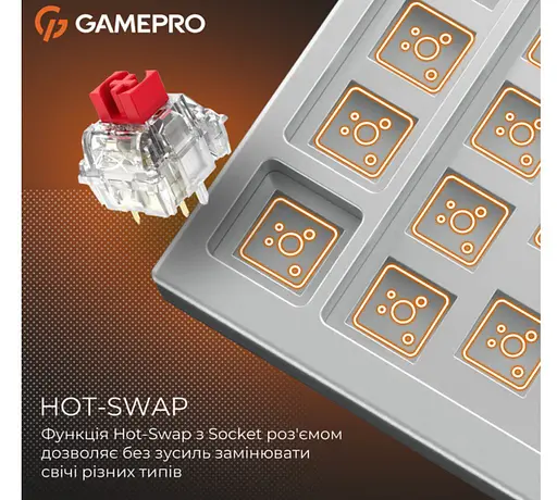 Клавиатура игровая механическая GamePro GPMK-126 Genesis Silver light USB Red Swich Hot-Swap N-KRO Grey - фото 6