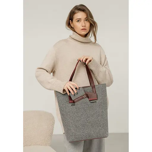 Фетрова жіноча сумка Шоппер D.D. з шкіряними бордовими вставками - фото 7