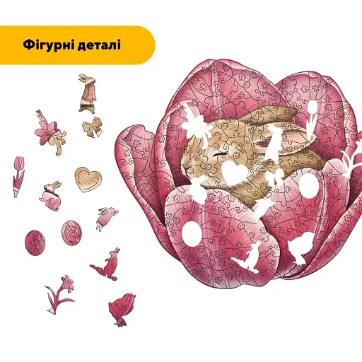 Дерев'яний фігурний пазл В обіймах Тюльпана, А4, Картонна коробка 100 елементів - фото 3