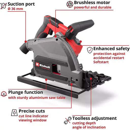 Пила дисковая Einhell TP-PS 18/165 Li BL - Solo 18В погружная аккумуляторная без АКБ и ЗУ (4331400) - фото 6