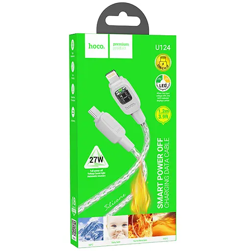 Дата кабель Hoco U124 Stone silicone power-off Type-C to Lightning (1.2m) Gray - фото 6