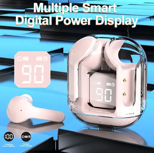 Беспроводные Bluetooth-наушники T2 TWS с цифровым дисплеем и Hi-Fi звуком розовый - фото 15