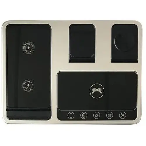 Зарядний пристрій 4 IN1 AUTOMATIC (iPhone, iWatch, AirPods, Clock) 15W FAST ORIGINAL сріблястий-чорний - фото 1