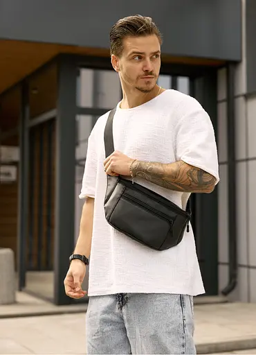 Большая мужская сумка на пояс бананка Sambag Tirso Max черная 38 × 17 × 6 см (80341001m) - фото 1