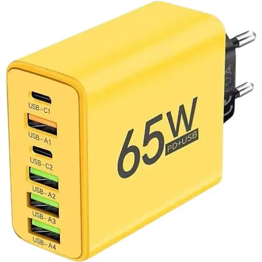 Сетевое зарядное устройство Charger 65 Вт 4-USB + 2-Type-C адаптер для зарядки Yеllow