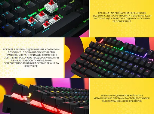 Клавиатура игровая механическая беспроводная HATOR HTK-204 UA Icefall Mecha wireless Rainbow Black - фото 8