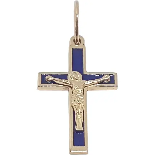 Золотий хрестик Харківська ювелірна фабрика Розп'яття Христа з емаллю. 115-МЕ