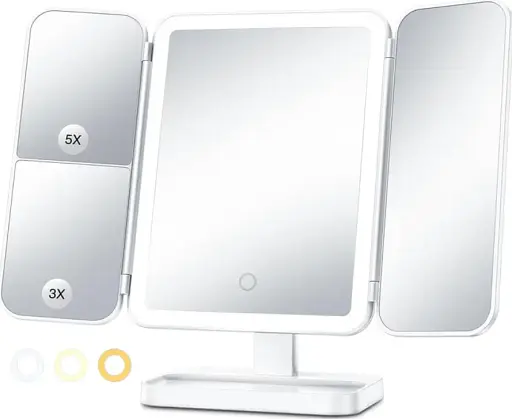 Косметичне дзеркало Salon Professional з LED підсвіткою, поворотом 90°, органайзером та зручним зберіганням біле - фото 2