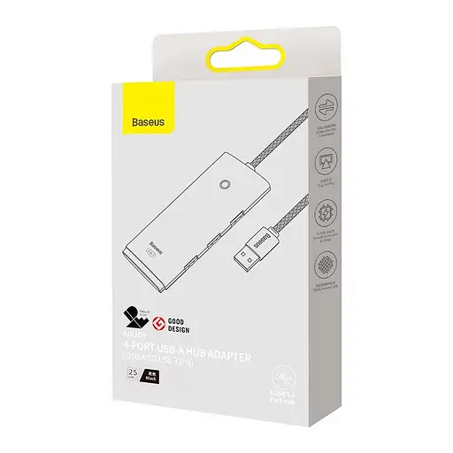 Hub адаптер Baseus Lite Series 4-Port Hub Adapter USB-A to USB 3.0 x 4 25cm - фото 2