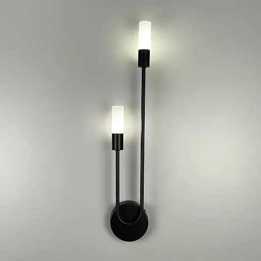 Стіновий видовжений світильник у чорному корпусі з білими плафонами 55х12 см Арт. WB56/2 BK Line F - фото 7