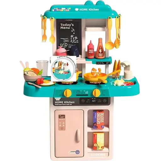 Дитяча кухня Limo Toy 889-257 з водяною мийкою, посудом і продуктами 43 предмети, звук, світло, синя 63x22x45.5 см