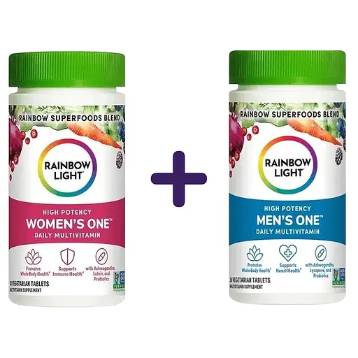 Набор: мультивитамины для женщин Rainbow Light Women's One 30 вегетарианских таблеток + мультивитамины для мужчин Rainbow Light  Men's One 30 вегетарианских таблеток