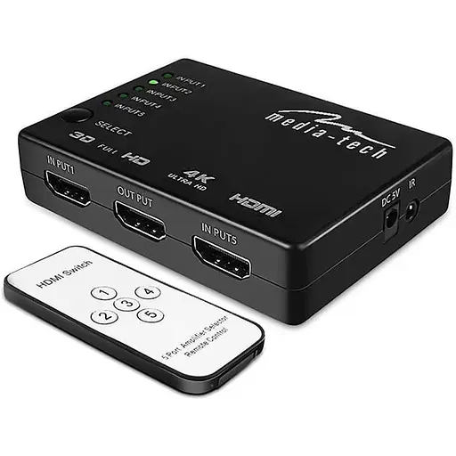 Коммутатор HDMI 5xports HDMI switch, remote controlled, 4K resolution support Media-Tech