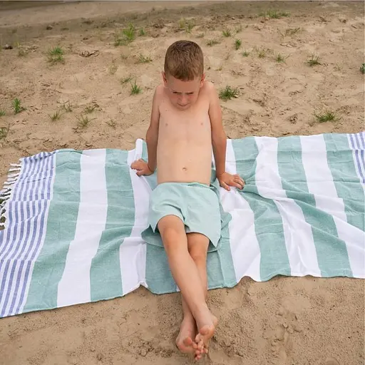 Полотенце пештемаль Lovely Svi хлопковое, пляжное, хамам, spa - XХL 100x180 см Green/Blue Stripes (6032025) - фото 4