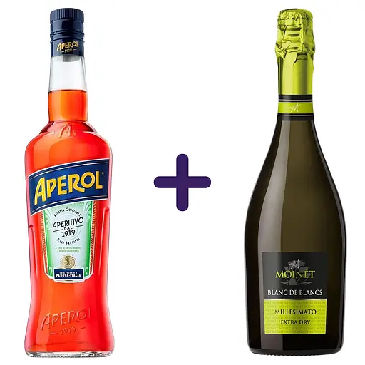 Набір: Аперитив Aperol Aperetivo 11% 0.7 л + Вино ігристе Moinet Blanc de Blancs біле екстра сухе 0.75 л