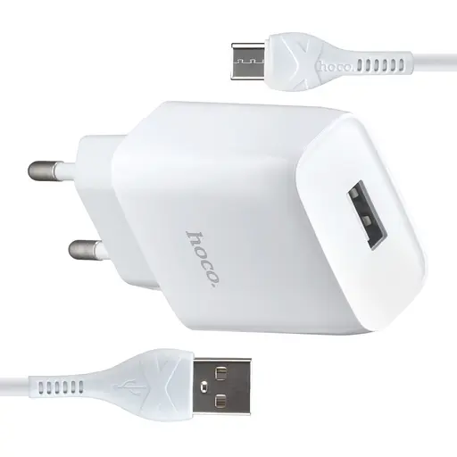 Мережевий зарядний пристрій Hoco C72A Glorious single port charger set ( Type-C ) ( EU ) Білий - фото 1