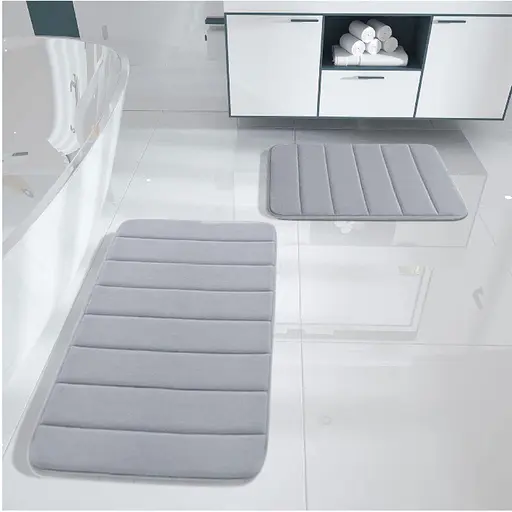 Набор 2 коврика для ванной Aquarius с эффектом памяти 50х80 см, 40х60 см. Темно-Бежевый в полоску.