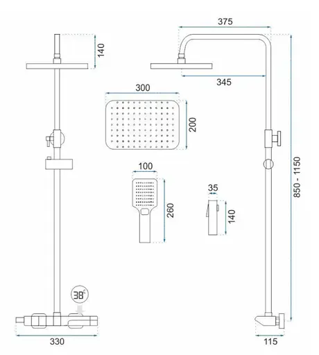 Душова система Rea Rob gold з термостатом та виливом REA-P6625, Золотий - фото 9