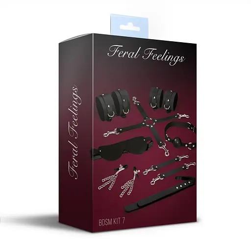Набор Feral Feelings BDSM Kit 7 Black, наручники, поножи, коннектор, маска, паддл, кляп, зажимы - фото 2